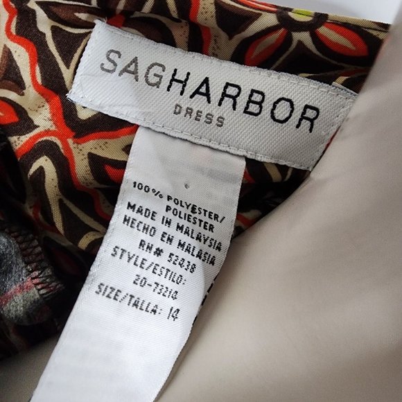 SAG HARBOR Brown Pink Geometric Sleeveless Zip Back Dress Womens Size 14 - Picture 6 of 7